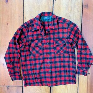 Vintage Pendleton Wool Shirt Mens Large Red Plaid Button Down Flannel USA